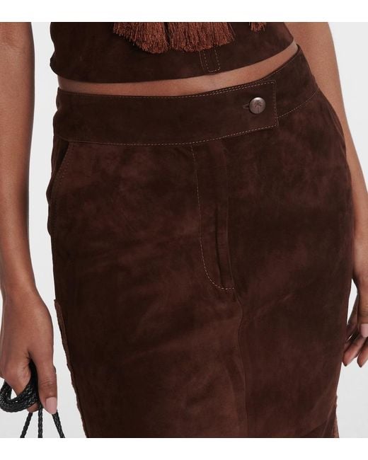 Johanna Ortiz Brown Mid-Rise Suede Midi Skirt
