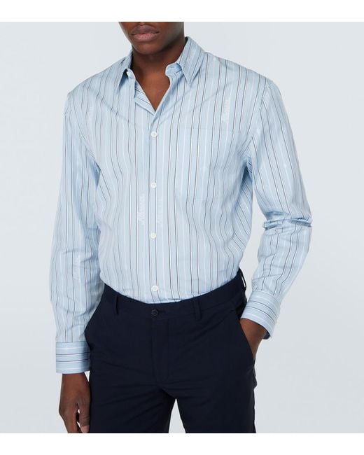Versace Blue Striped Cotton Poplin Shirt for men