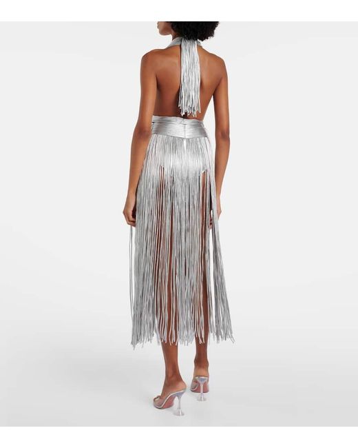 Vestido De Fiesta De Jersey Metalizado Con Flecos Area de color Gray