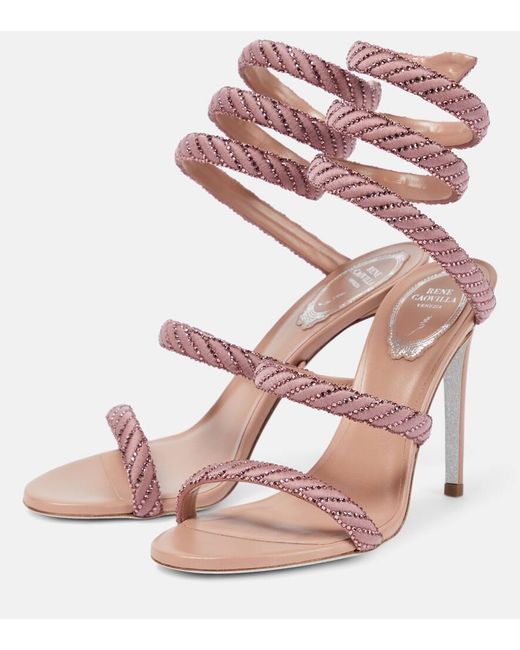 Rene Caovilla Pink Cleo Embellished Satin Sandals