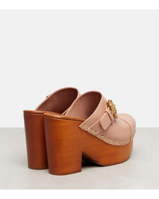 Chloé Brown Jeannette 80 Studded Leather Clogs