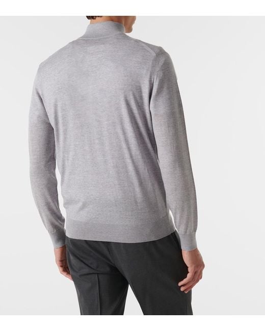 Zegna Gray Wool Half-Zip Sweater for men