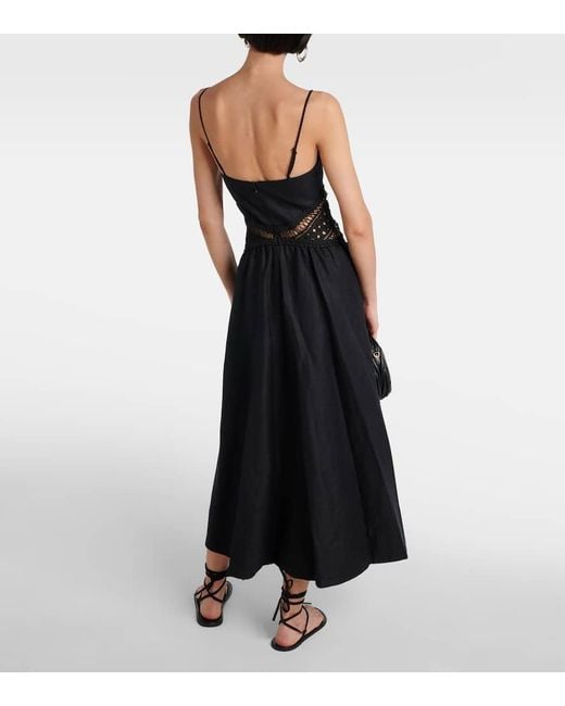 Jonathan Simkhai Black Midikleid Malena Aus Einem Leinengemisch