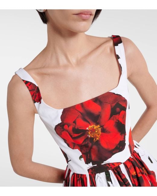Alexander McQueen Red Floral Cotton Poplin Minidress