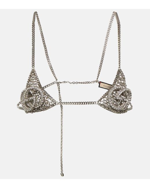 Gucci Metallic Interlocking G Embellished Chain Bra