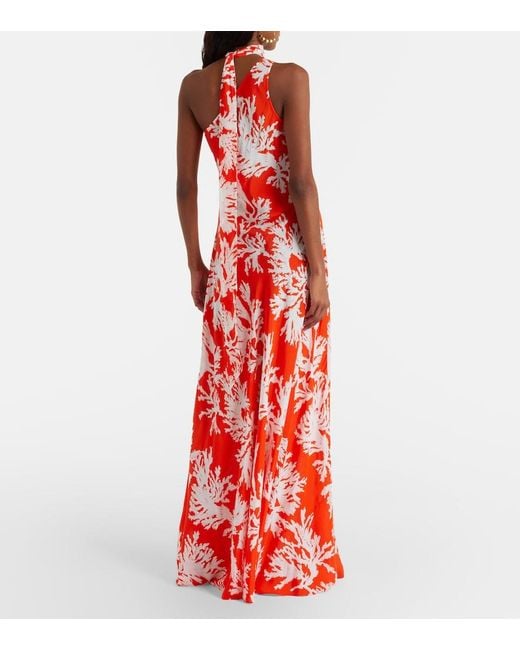Alexandra Miro Red Odetta Scarf-Detail One-Shoulder Gown