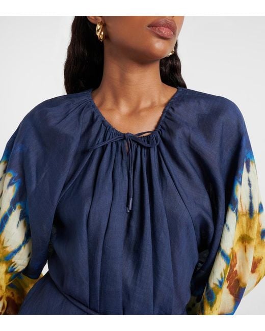 ALÉMAIS Blue Martine Printed Ramie Minidress