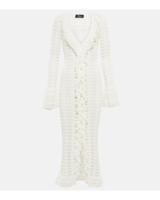 Blumarine White Ruffled Crochet Maxi Dress
