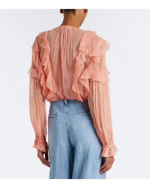 Ulla Johnson Pink Delfina Ruffled Silk Chiffon Blouse