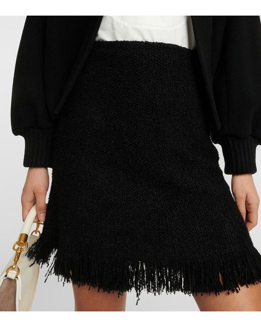 Chloé High-rise Fringed Wool-blend Miniskirt in Black | Lyst