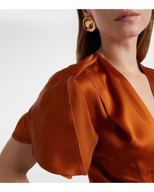 Victoria Beckham Orange Gathered Midi Dress