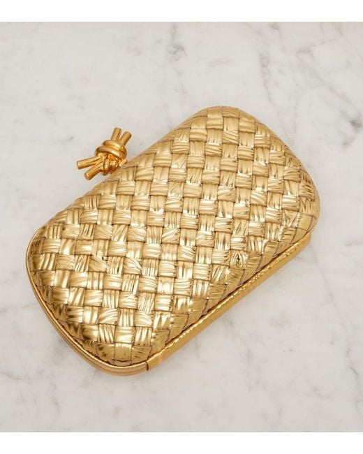 Bottega Veneta Knot Intreccio Metallic Leather Clutch