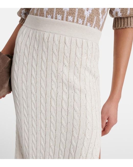 Brunello Cucinelli White Knit Cotton-Blend Midi Skirt