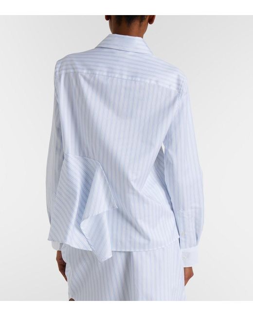JW Anderson Striped Asymmetric Cotton Poplin Shirt in White  display picture 1