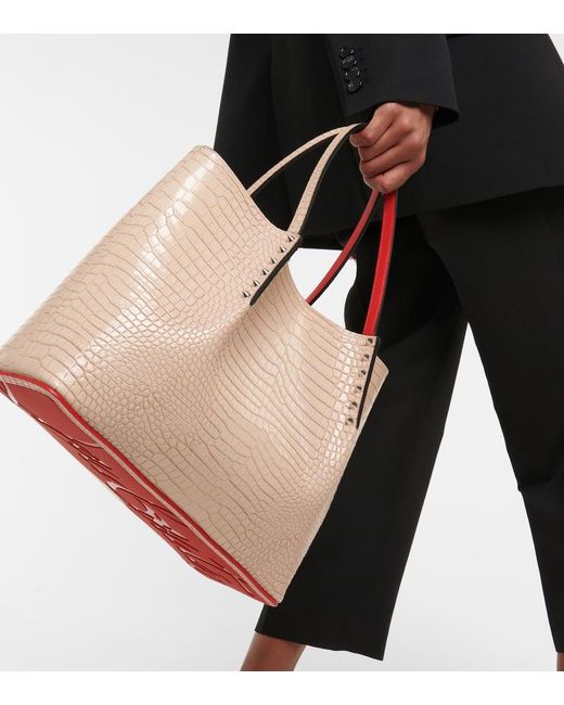 Christian Louboutin Natural Cabarock Kleine Tote Aus Leder Mit Krokodileffekt Und Nieten