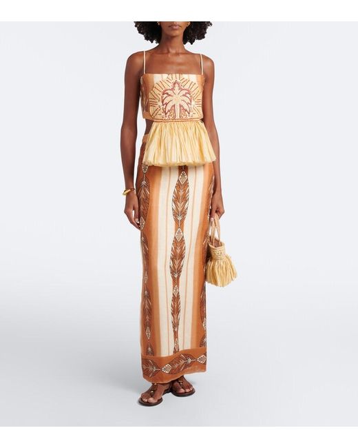 Johanna Ortiz Metallic Andean Mythology Printed Linen Maxi Dress