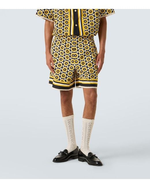 Valentino Yellow Printed Cotton Poplin Shorts for men
