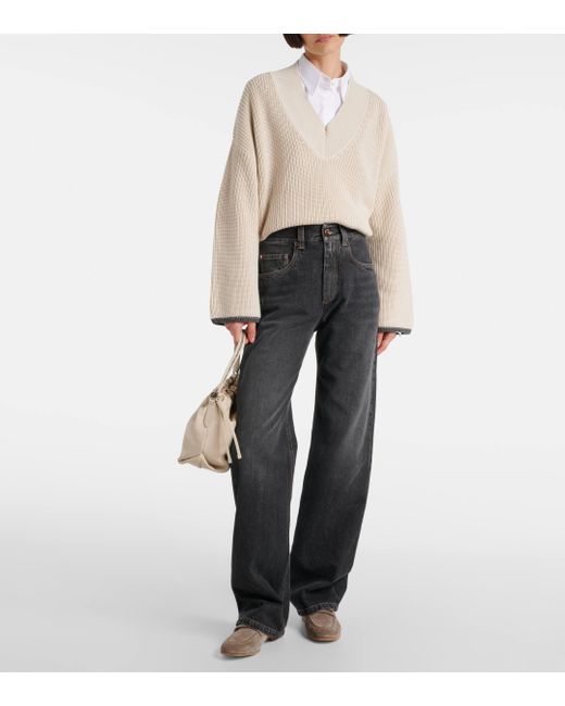 Brunello Cucinelli Gray Mid-rise Wide-leg Jeans
