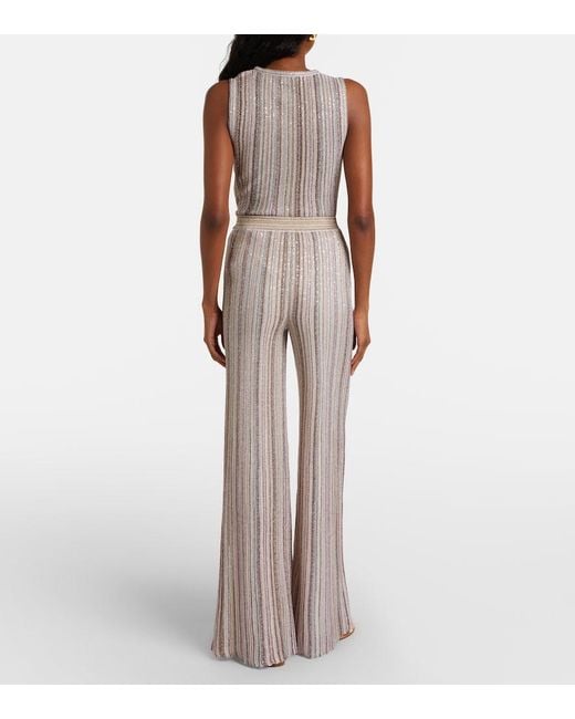 Missoni Natural Sequined Striped Lame Wide-Leg Pants