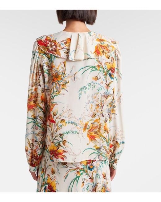 Etro White Floral Ruffled Blouse