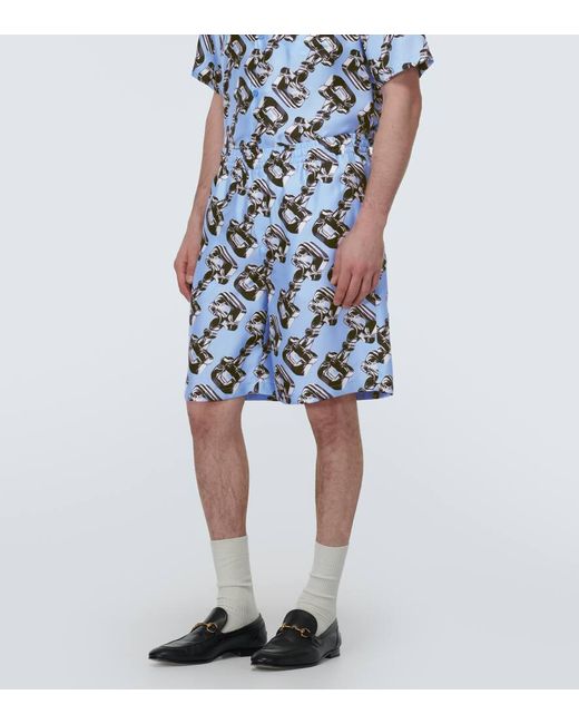 Gucci Blue Horsebit Printed Silk Shorts for men