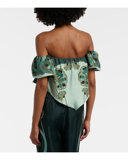 LaDoubleJ Green Sand Dollar Printed Silk Top