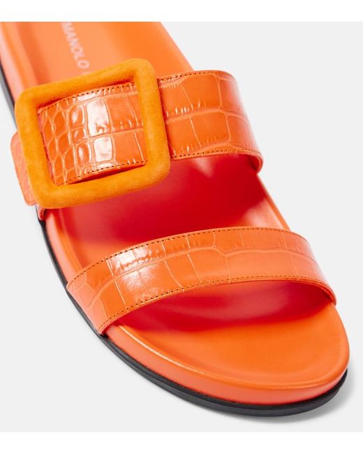 Manolo Blahnik Red Mayfu Leather Slides