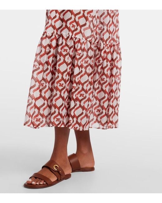 Max Mara Red Alisso Printed Cotton And Silk Midi Dress