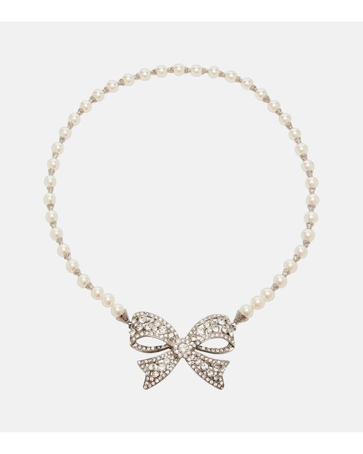 Alessandra Rich Metallic Embellished Faux Pearl Necklace
