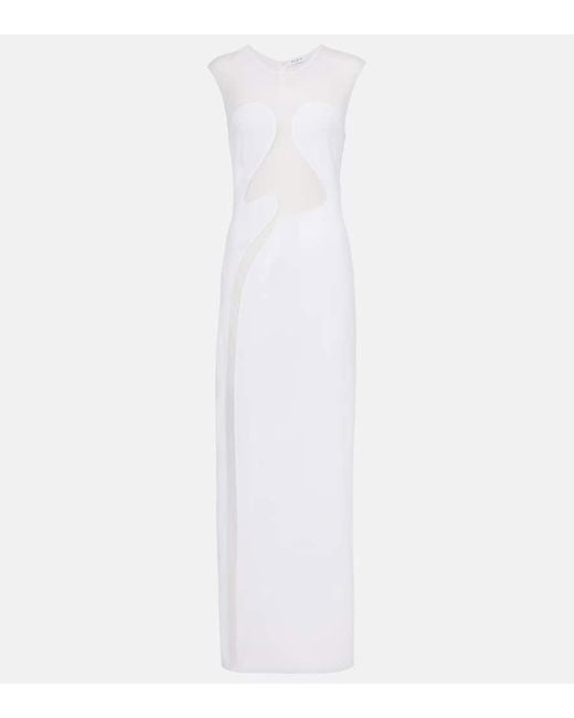 Alaïa White Mesh-Trimmed Maxi Dress