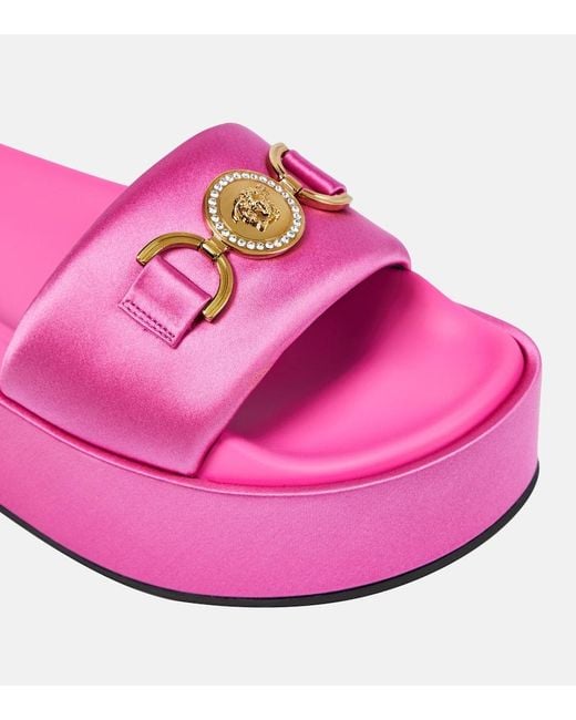 Versace Medusa Biggie Satin Platform Sandals in Pink | Lyst