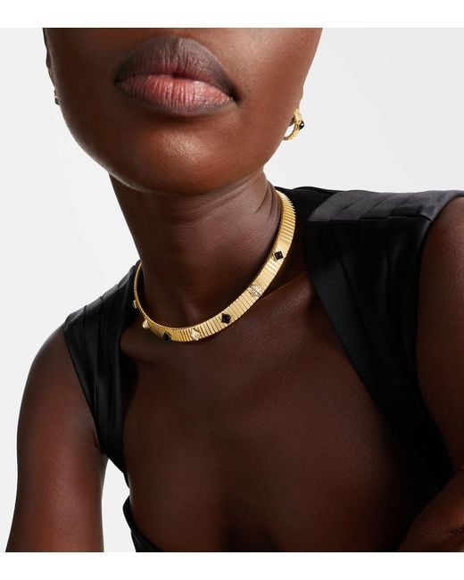 BVLGARI Metallic Tubogas 18Kt Necklace With Diamonds And Onyx