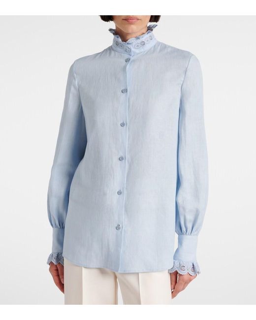 Valentino Blue Broderie Anglaise Linen Blouse