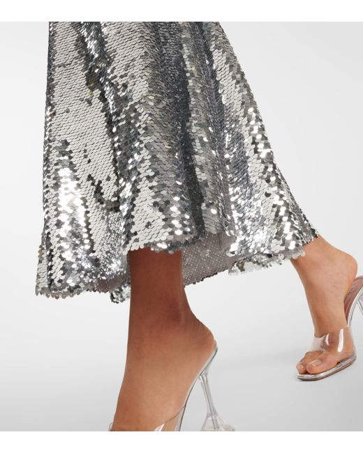 Self-Portrait Gray Sequined Flared Maxi Skirt