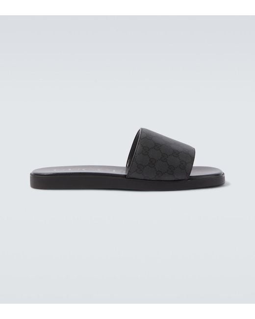Gucci Black Gg Canvas Slides for men