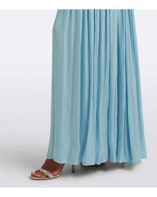 Costarellos Blue Ruched Lurex Georgette Gown