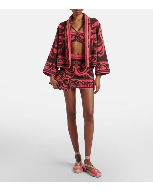 Valentino Red Cotton Terry Jacquard Bra Top