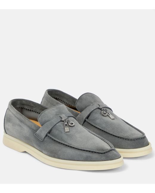 Loro Piana Gray Summer Charms Walk Suede Loafers