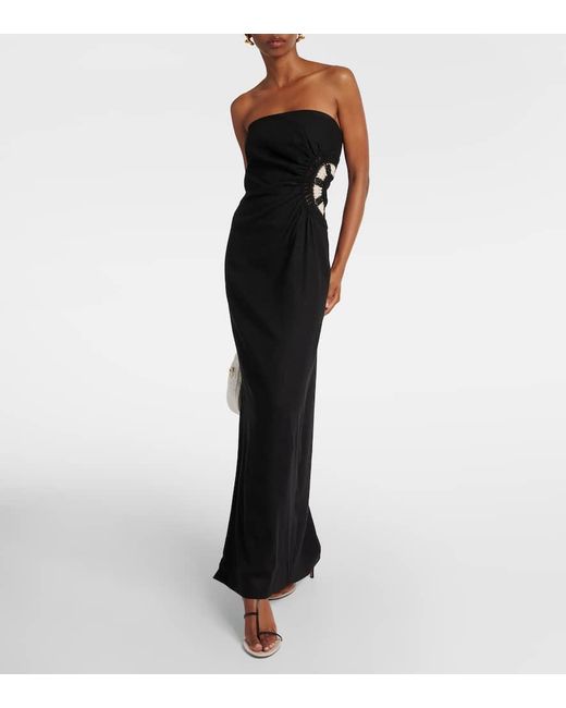 Sir Black Dorian Embroidered Linen And Cotton Maxi Dress