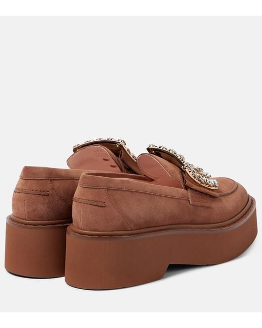 Roger Vivier Brown Viv' Rangers Suede Platform Loafers