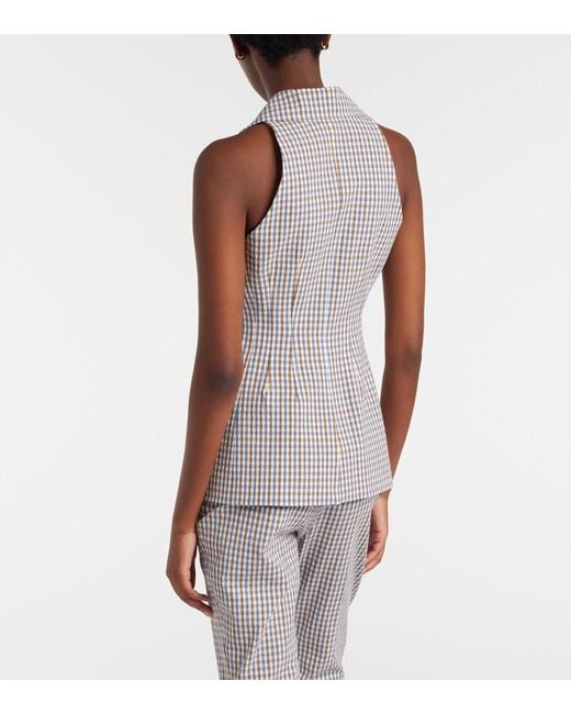 Veronica Beard White Gingham Cotton-Blend Seersucker Vest