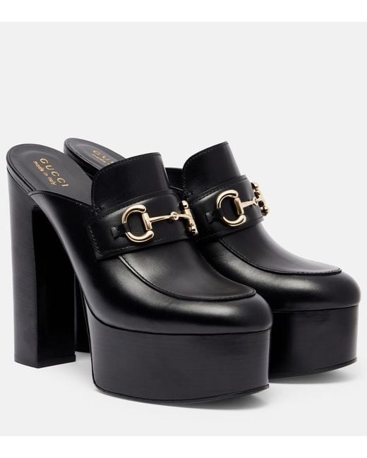 Gucci Black Platform Mule With Horsebit, Size 12 Us, Leather