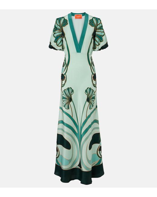 LaDoubleJ Green Marlene Silk Crepe De Chine Maxi Dress
