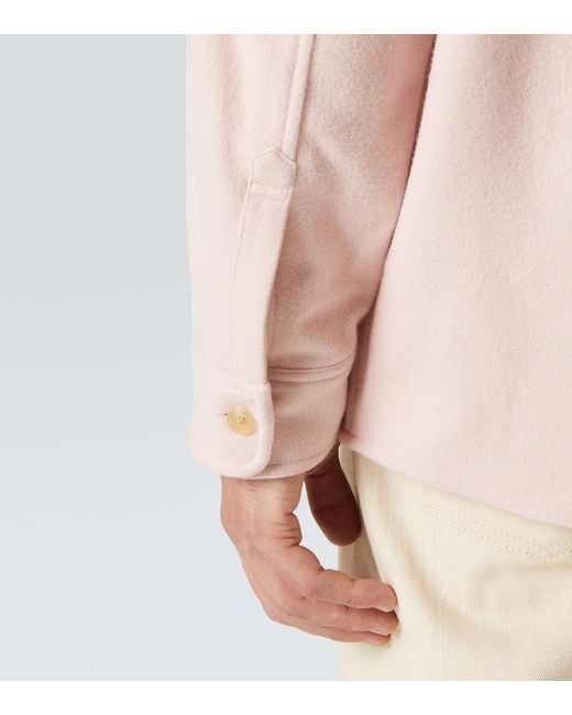 Auralee Pink Wool Flannel Overshirt for men