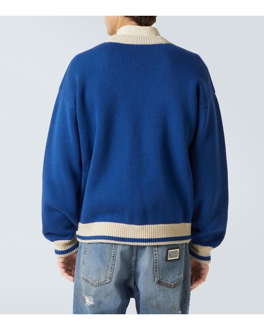 Dolce & Gabbana Bestickter Cardigan Aus Schurwolle in Blue für Herren