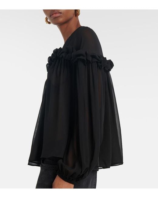 Ulla Johnson Black Peggy Ruffled Silk Georgette Blouse