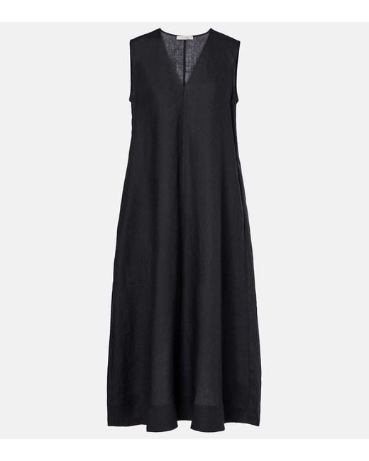 Asceno Blue Nisha Linen Midi Dress