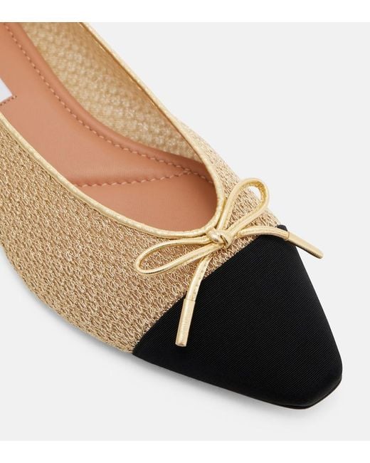 Aquazzura Natural Gioia Leather-Trimmed Ballet Flats