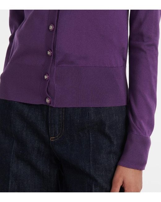 Dolce & Gabbana Purple Silk Round-Neck Cardigan