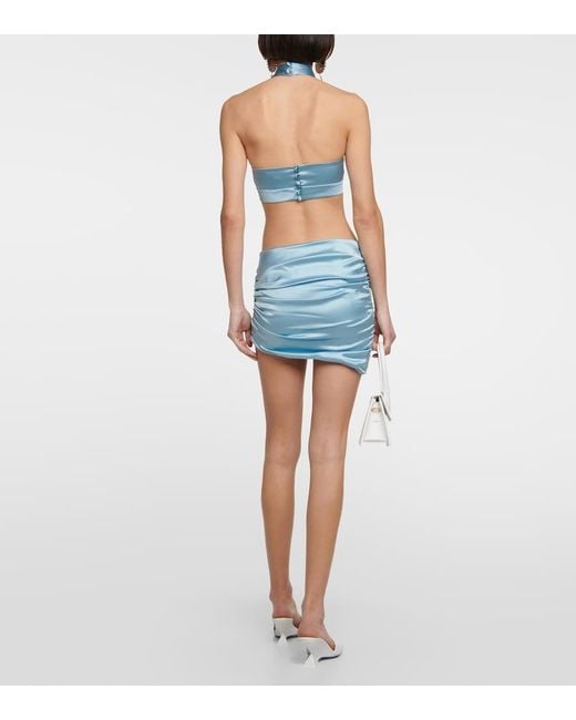 Alessandra Rich Blue Asymmetric Ruched Satin Miniskirt
